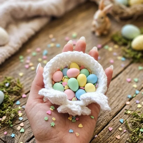 Handmade White Bunny Ear Basket for Kids - Picture 2 of 3